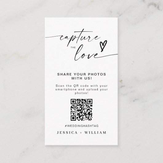 Moderne bruiloft Capture de liefde Qr Code Informatiekaartje (Voorkant)