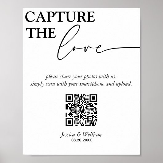 Moderne bruiloft Capture The Love QR Code Sign Poster (Voorkant)