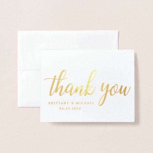 Moderne bruiloft Dank je paar foto's Gold Folie Kaarten (Voorkant met envelop)