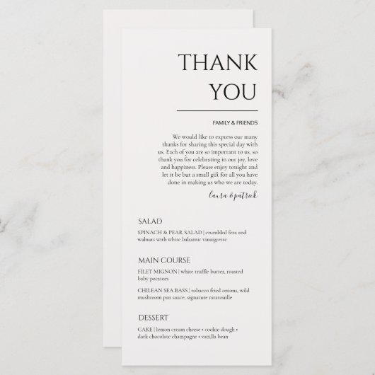 Moderne bruiloft Dank u en menu (Voorkant / Achterkant)