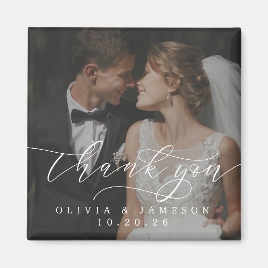 Moderne bruiloft dank u script foto magneet (Voorkant)