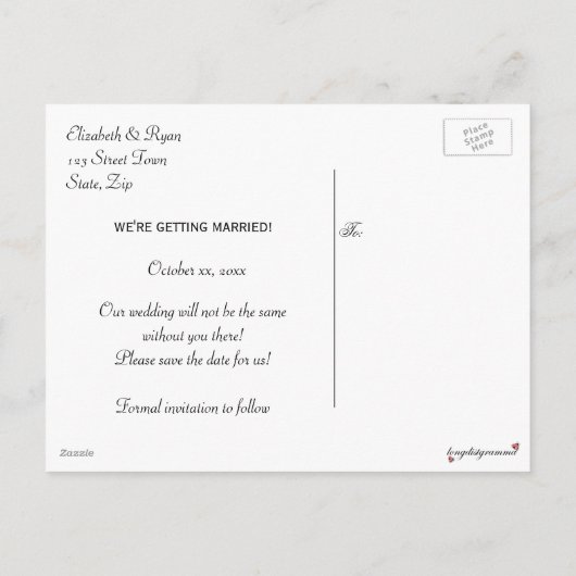 Moderne bruiloft, datum opslaan, foto aankondigingskaart (Achterkant)