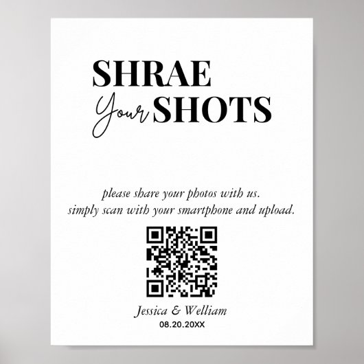 Moderne bruiloft Deel je Shots QR Code Sign Poster (Voorkant)
