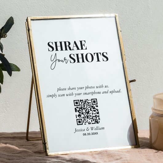 Moderne bruiloft Deel je Shots QR Code Sign Poster