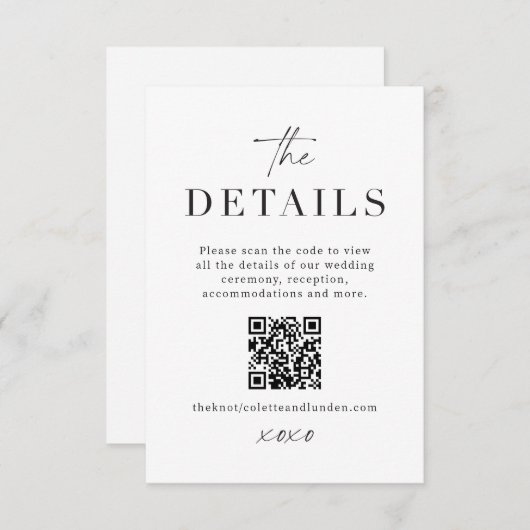 Moderne bruiloft Details behuizing Scan QR Code Ka Informatiekaartje (Voorkant / Achterkant)