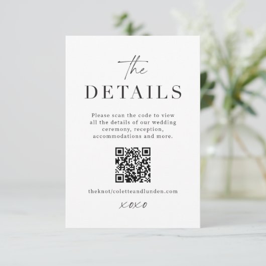 Moderne bruiloft Details behuizing Scan QR Code Ka Informatiekaartje (Staand voorkant)