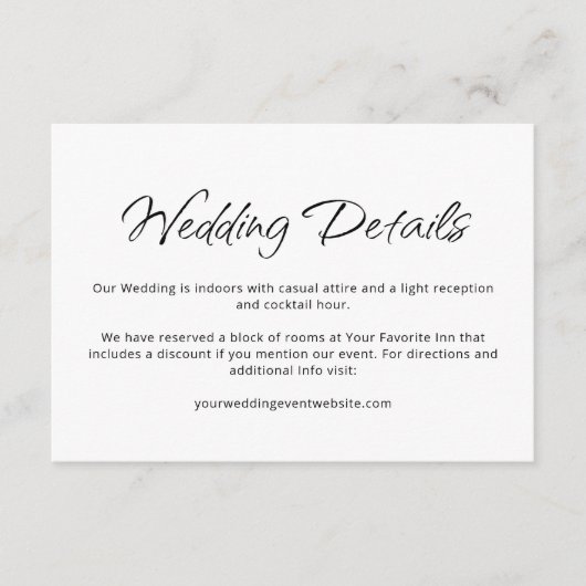 Moderne bruiloft Details Eenvoudige Boho Informatiekaartje (Voorkant)