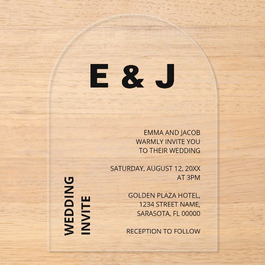 Moderne bruiloft eenvoudige vet acryl uitnodiging acryl uitnodigingen (Voorkant)