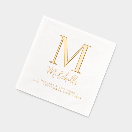 Moderne bruiloft Elegant Chic Custom Monogram Goud Folie Servetten (Links)