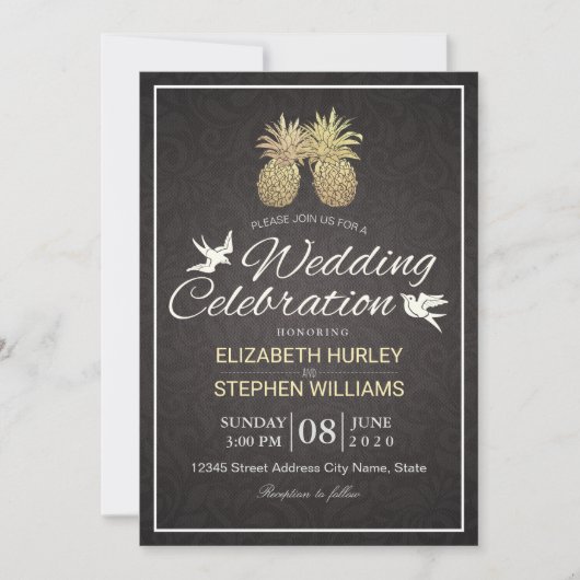 Moderne bruiloft Elegant Gold Foil Pineapple Coupl Kaart (Voorkant)