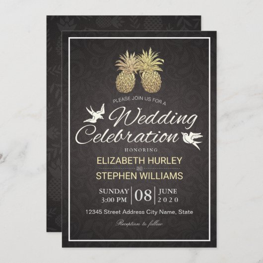 Moderne bruiloft Elegant Gold Foil Pineapple Coupl Kaart (Voorkant / Achterkant)
