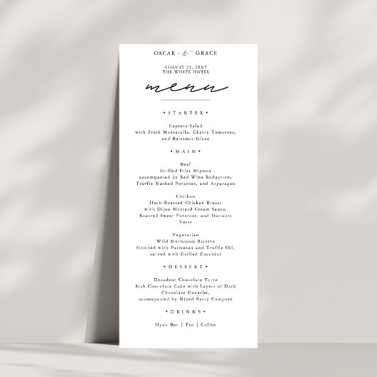 Moderne bruiloft | Elegant zwart-wit Menu
