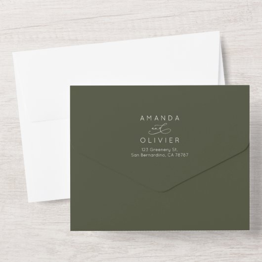 Moderne bruiloft Elegante Chic Calligraphy Donkerg All In One Uitnodiging (Achterkant)