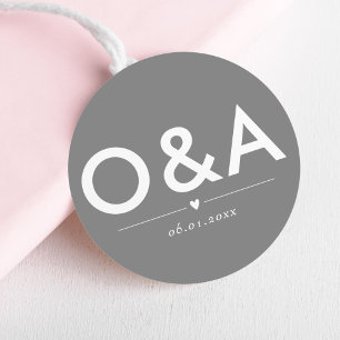 Moderne bruiloft envelop monogram Donker Zilver Ronde Sticker