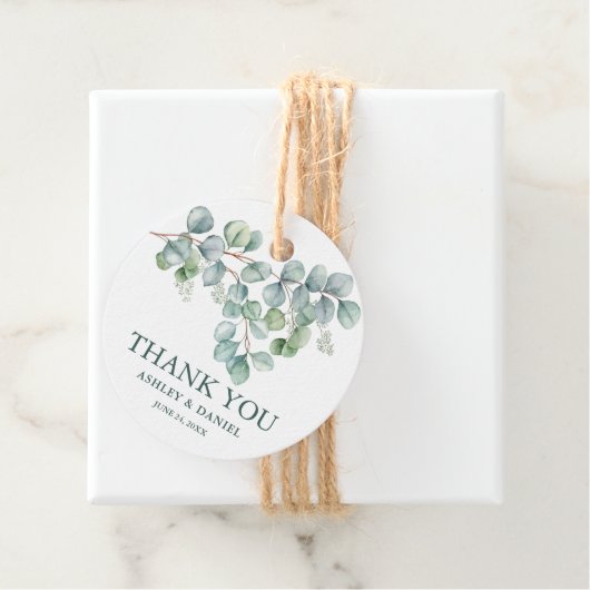 Moderne bruiloft eucalyptus groen dank u twine bedankjes labels