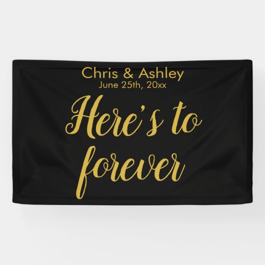 Moderne bruiloft Foto Booth Black Gold Spandoek (Horizontaal)