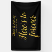 Moderne bruiloft Foto Booth Black Gold Spandoek (Verticaal)