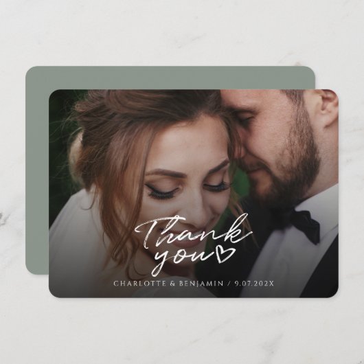 Moderne bruiloft foto met handschrift Bedankt (Voorkant / Achterkant)
