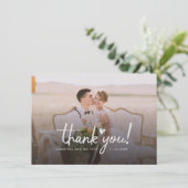 Moderne bruiloft foto met handschrift met dank (Staand voorkant)