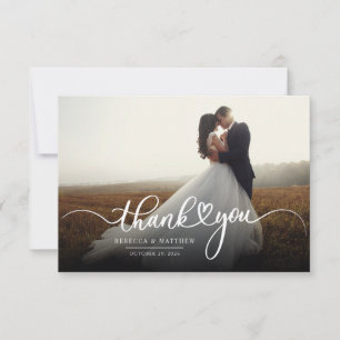 Moderne bruiloft foto met handschrift met dank notitiekaartje