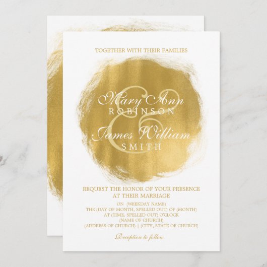Moderne bruiloft gouden verf look kaart (Voorkant / Achterkant)