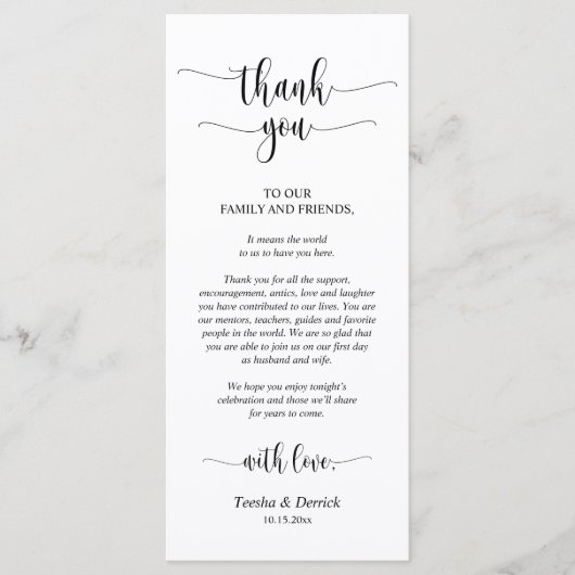 Moderne bruiloft, instelbare plaats bedankt prog programma (Voorkant)