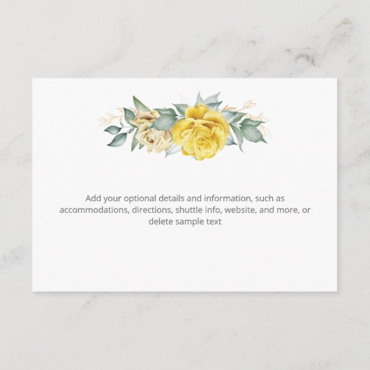 Moderne bruiloft met hedendaagse gele waterverf informatiekaartje (Achterkant)