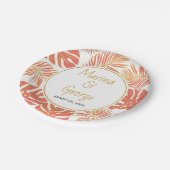 Moderne bruiloft met koraal- en goudtropische blad papieren bordje (Gekanteld)