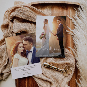 Moderne bruiloft met script bedankt voor je kaart