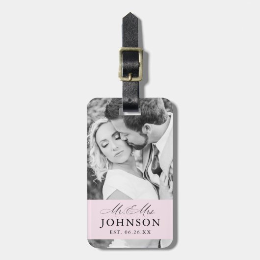 Moderne bruiloft Mr & Mrs Custom Photo Bagagelabel (Voorkant verticaal)