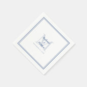 Moderne bruiloft Namen & Datum Monogram Blauw Wit Servet (Hoek)