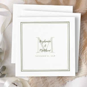 Moderne bruiloft Names & Date Monogram Olive Green Servet