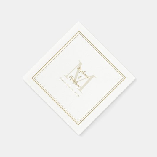Moderne bruiloft Names & Datum Monogram Gold White Servet (Hoek)