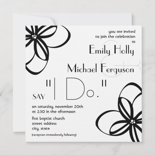 Moderne bruiloft nodigt u uit - zwart en wit met b kaart (Voorkant)