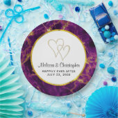 Moderne bruiloft Paars en gouden Abstracte marmer Papieren Bordje (Feest)