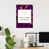 Moderne bruiloft Paars en gouden Abstracte marmer Poster (Thuiskantoor)