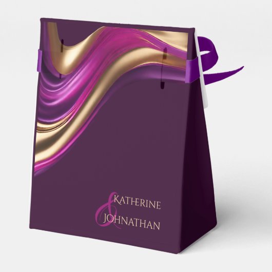 Moderne bruiloft-Paarse Fuchsia en Gold- Bedankdoosjes (Achterkant)