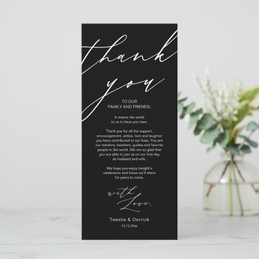 Moderne bruiloft plaats instelling Dank u Diner Ka Programma (Staand voorkant)