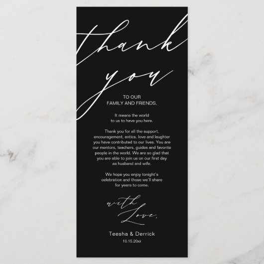 Moderne bruiloft plaats instelling Dank u Diner Ka Programma (Voorkant)