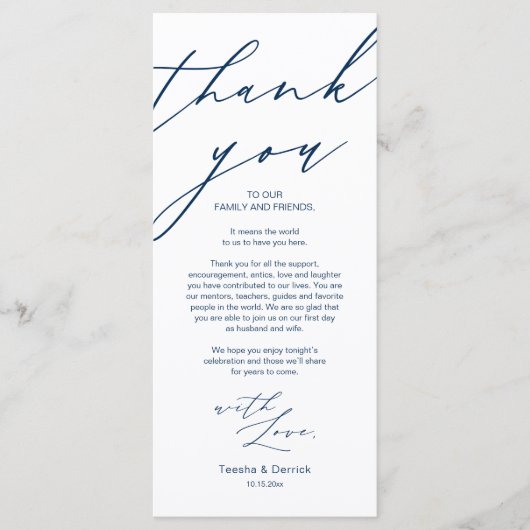 Moderne bruiloft plaats instelling Dank u Diner Ka Programma (Voorkant)