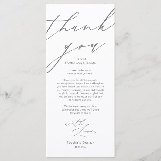 Moderne bruiloft plaats instelling Dank u Diner Ka Programma (Voorkant)