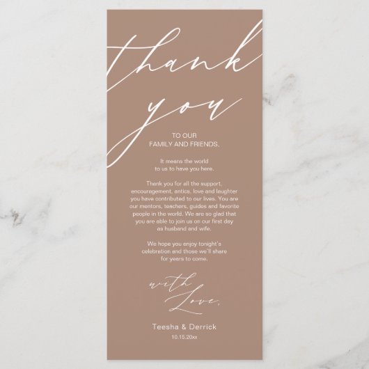 Moderne bruiloft plaats instelling Dank u Diner Ka Programma (Voorkant)