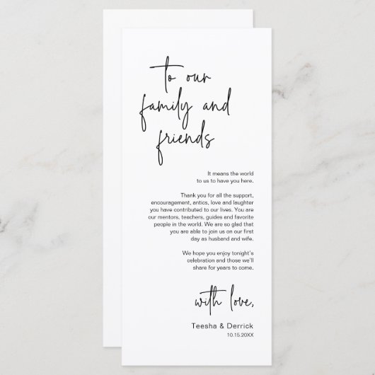 Moderne bruiloft Plaats Instelling Diner Bedankt v Programma (Voorkant / Achterkant)