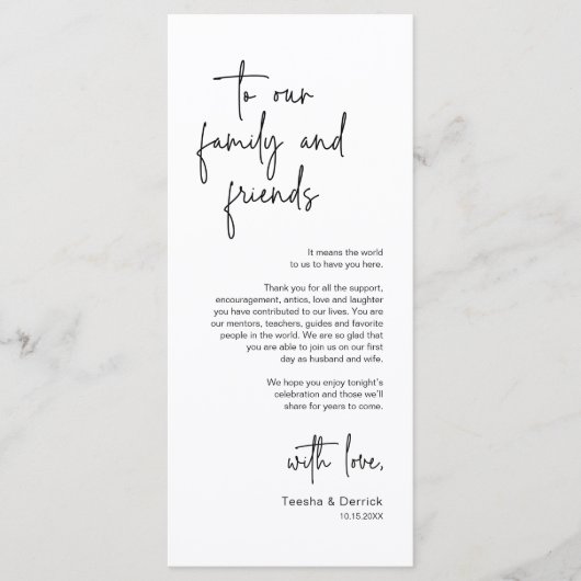 Moderne bruiloft Plaats Instelling Diner Bedankt v Programma (Voorkant)