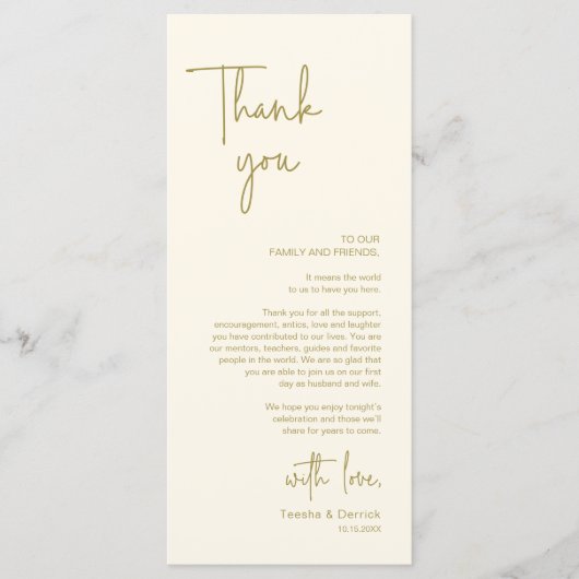 Moderne bruiloft Plaats Instelling Diner Bedankt v Programma (Voorkant)