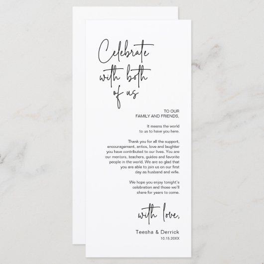 Moderne bruiloft Plaats Instelling Diner Bedankt v Programma (Voorkant / Achterkant)