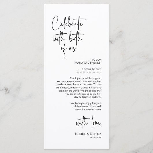 Moderne bruiloft Plaats Instelling Diner Bedankt v Programma (Voorkant)