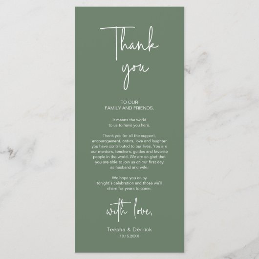 Moderne bruiloft Plaats Instelling Diner Bedankt v Programma (Voorkant)