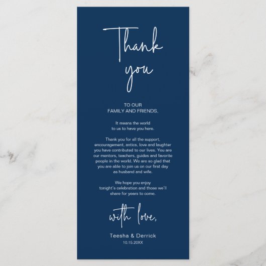 Moderne bruiloft Plaats Instelling Diner Bedankt v Programma (Voorkant)