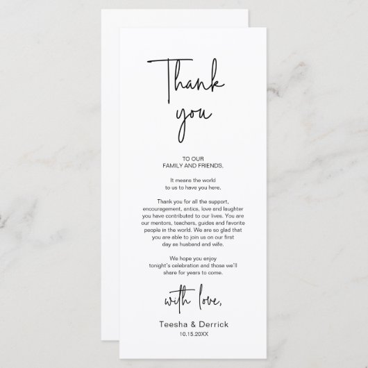 Moderne bruiloft Plaats Instelling Diner Bedankt v Programma (Voorkant / Achterkant)